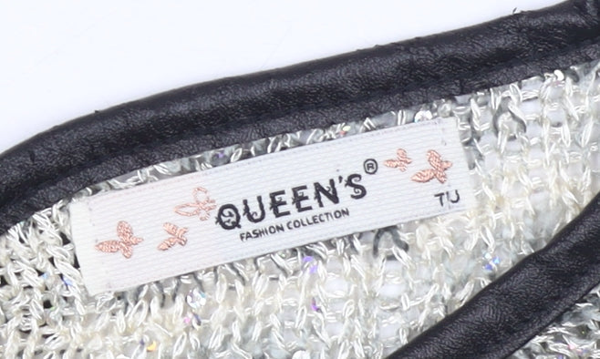 QUEEN'S Women's Grey Open-Knit Bow Back Pullover Jumper Size S