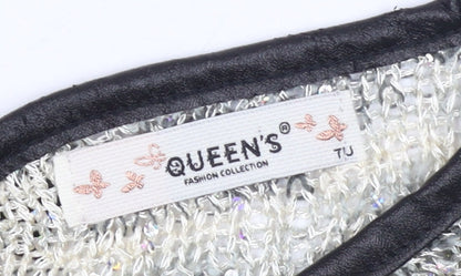 QUEEN'S Women's Grey Open-Knit Bow Back Pullover Jumper Size S