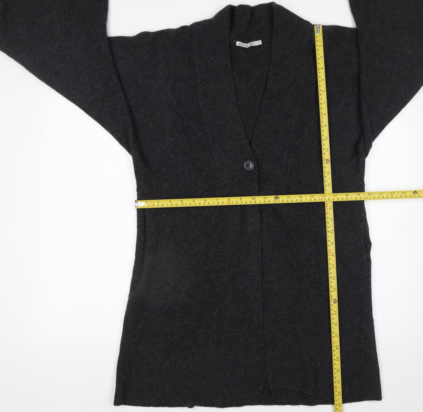 Kookai Womens Black Wool Cardigan Size 10 Relaxed V-Neck Knit