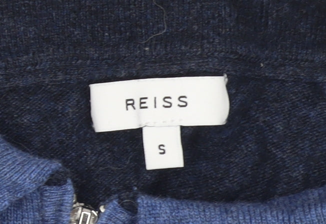 Reiss Men's Blue Long Sleeve 1/4 Zip Knit Polo Shirt Size S
