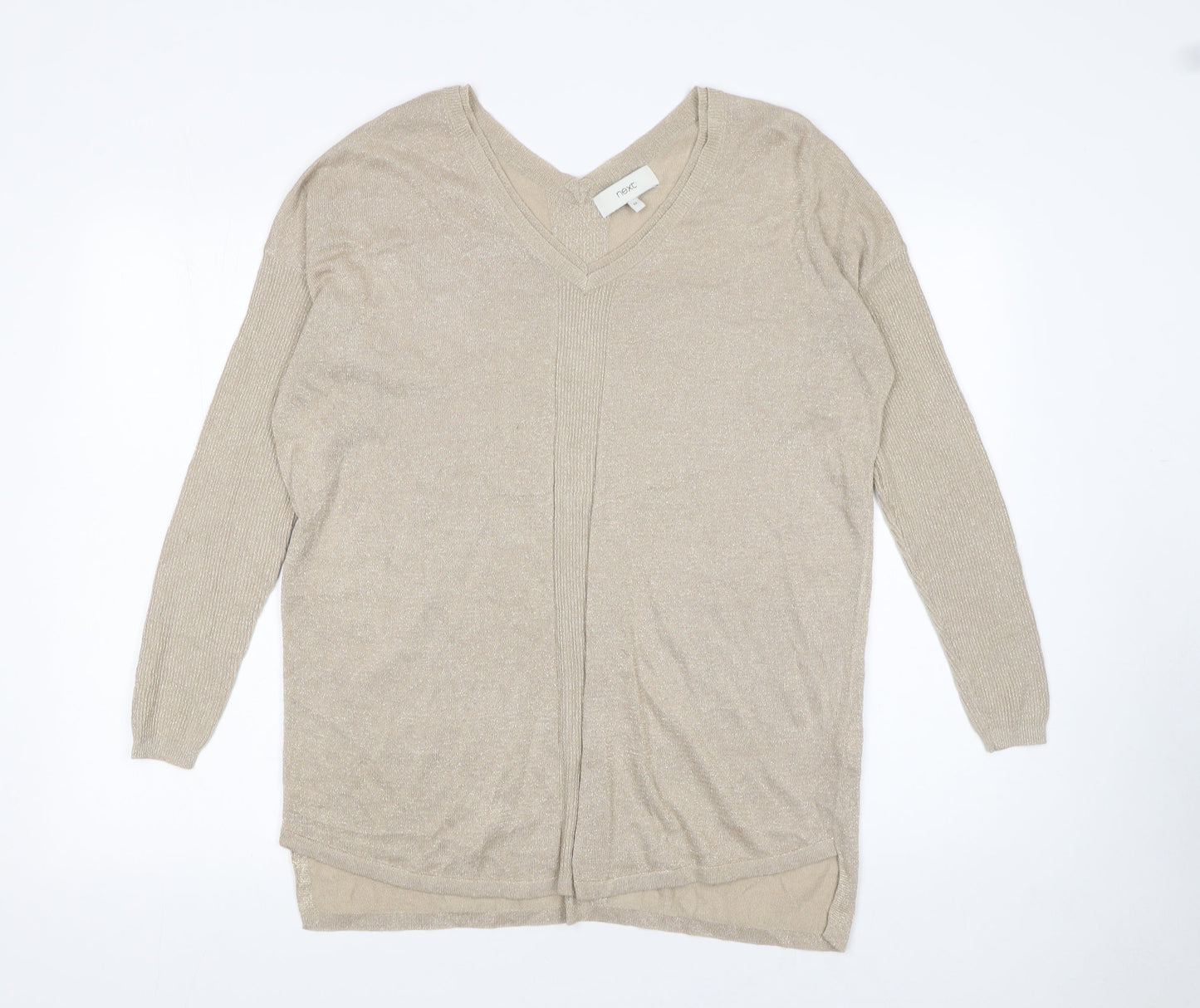 Next Women’s Beige V-Neck Long Sleeve Knit Jumper Size 12