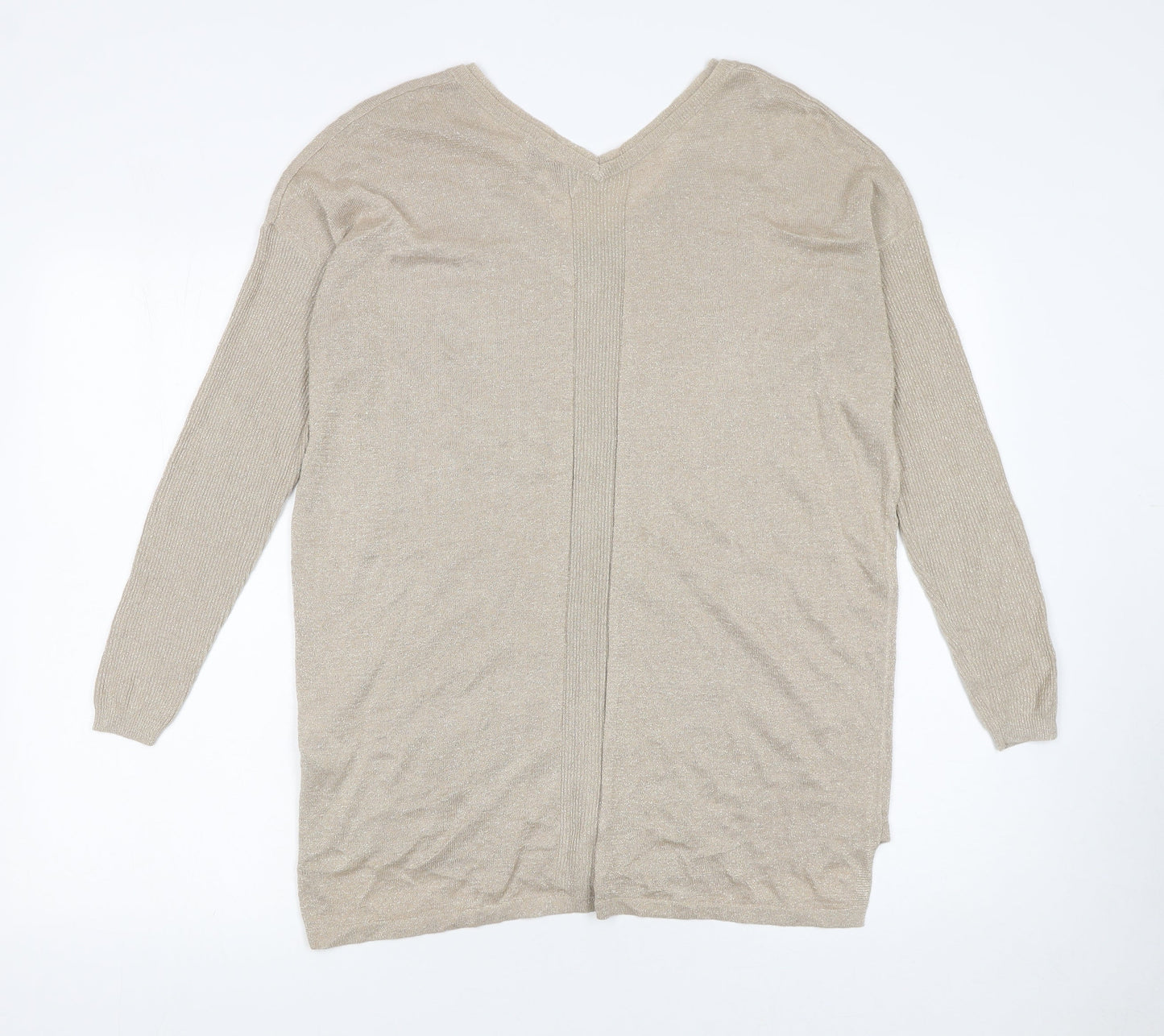 Next Women’s Beige V-Neck Long Sleeve Knit Jumper Size 12