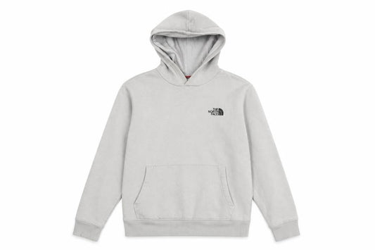 Front view of The North Face boys’ grey pullover hoodie l hooded fleece sweatshirt