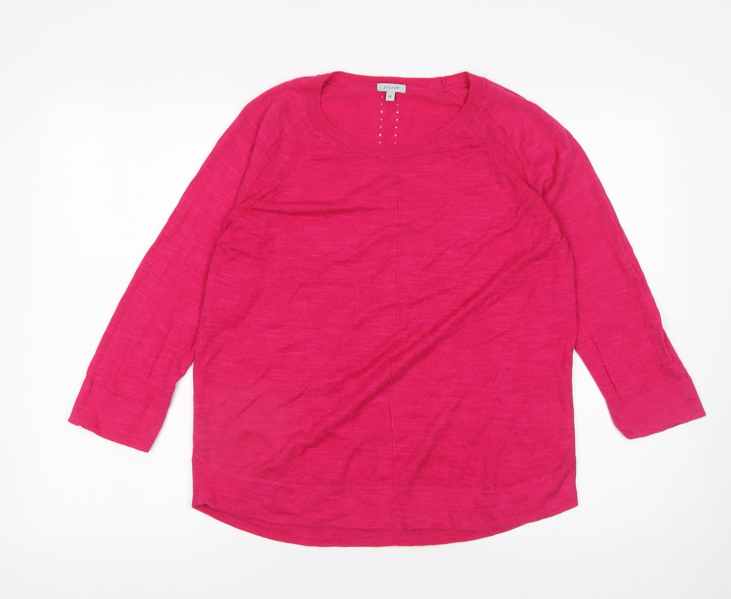 Jigsaw Women’s Pink Linen Cotton 3/4 Sleeve Crew Neck Pullover Jumper Size M