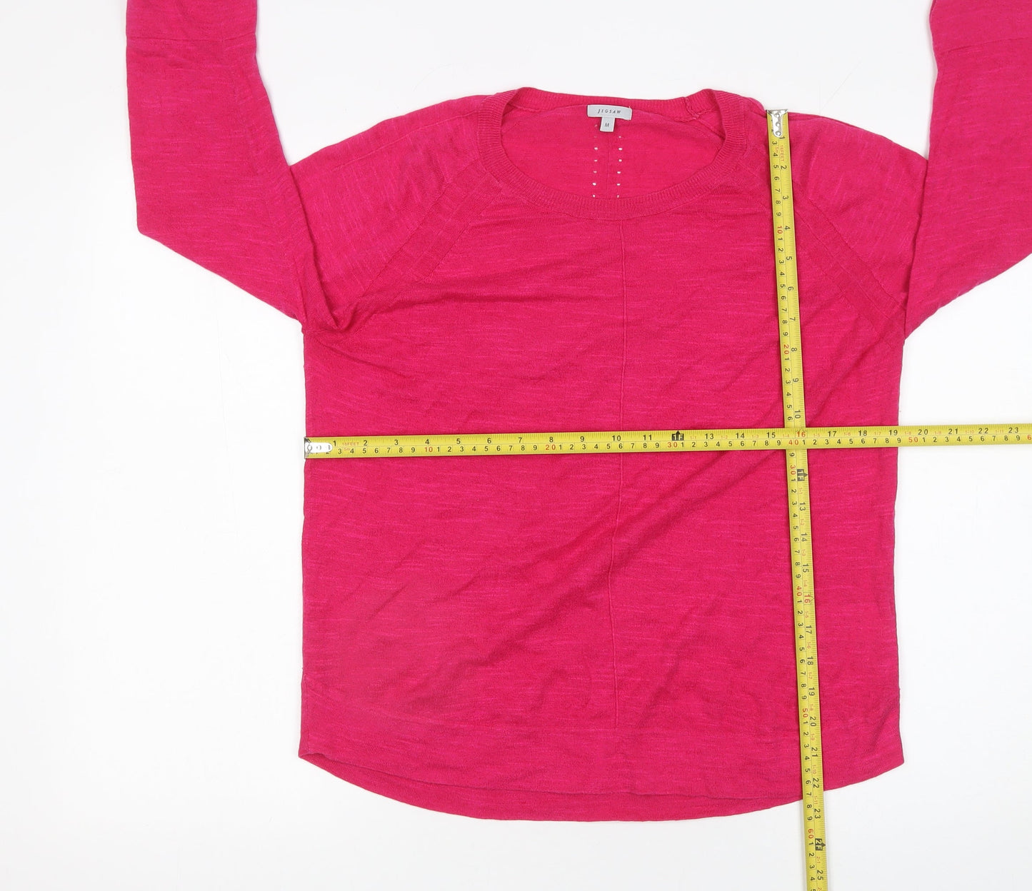 Jigsaw Women’s Pink Linen Cotton 3/4 Sleeve Crew Neck Pullover Jumper Size M
