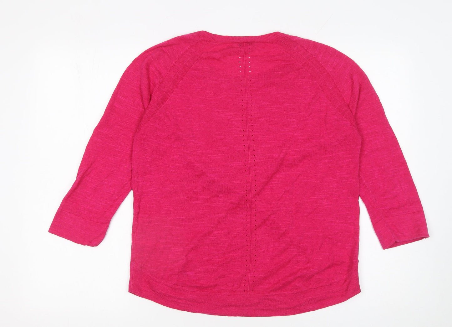 Jigsaw Women’s Pink Linen Cotton 3/4 Sleeve Crew Neck Pullover Jumper Size M
