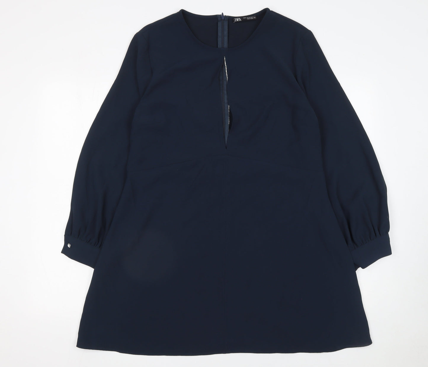 ZARA Women Blue XL Shift Dress Long Sleeve Workwear Style