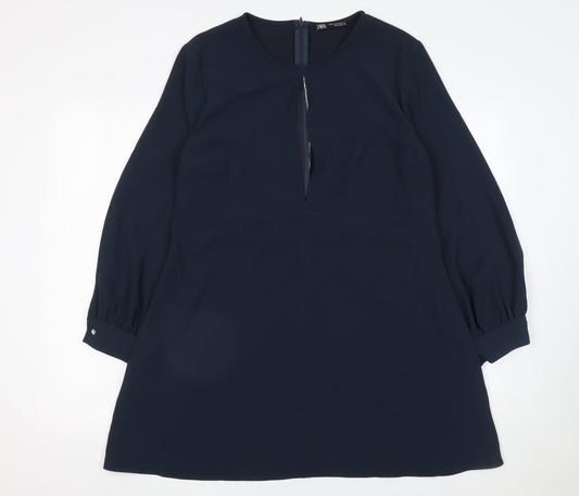 ZARA Women Blue XL Shift Dress Long Sleeve Workwear Style