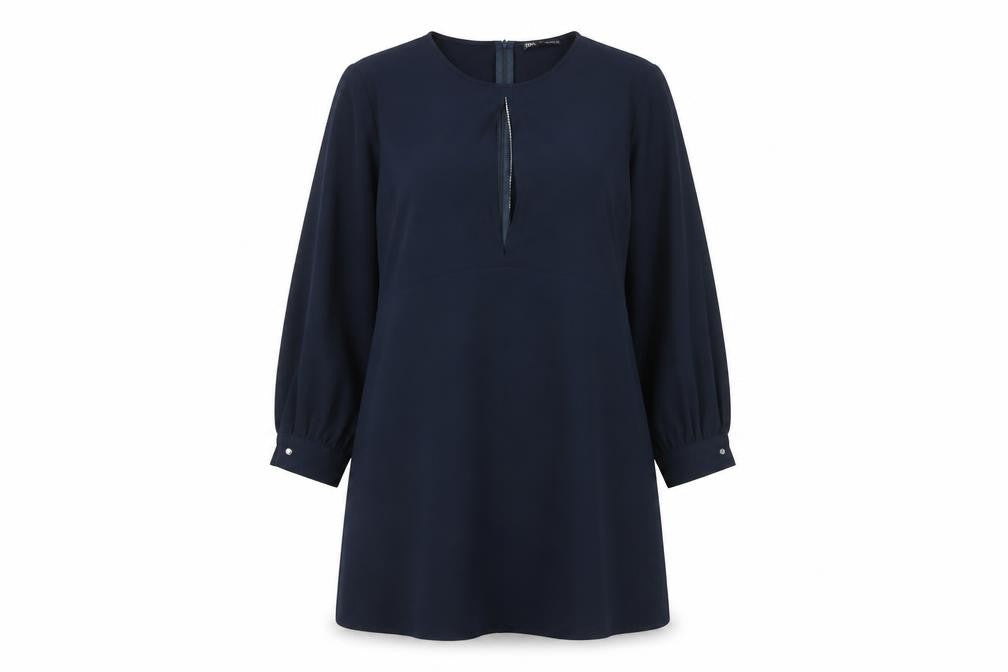 ZARA Women Blue XL Shift Dress Long Sleeve Workwear Style