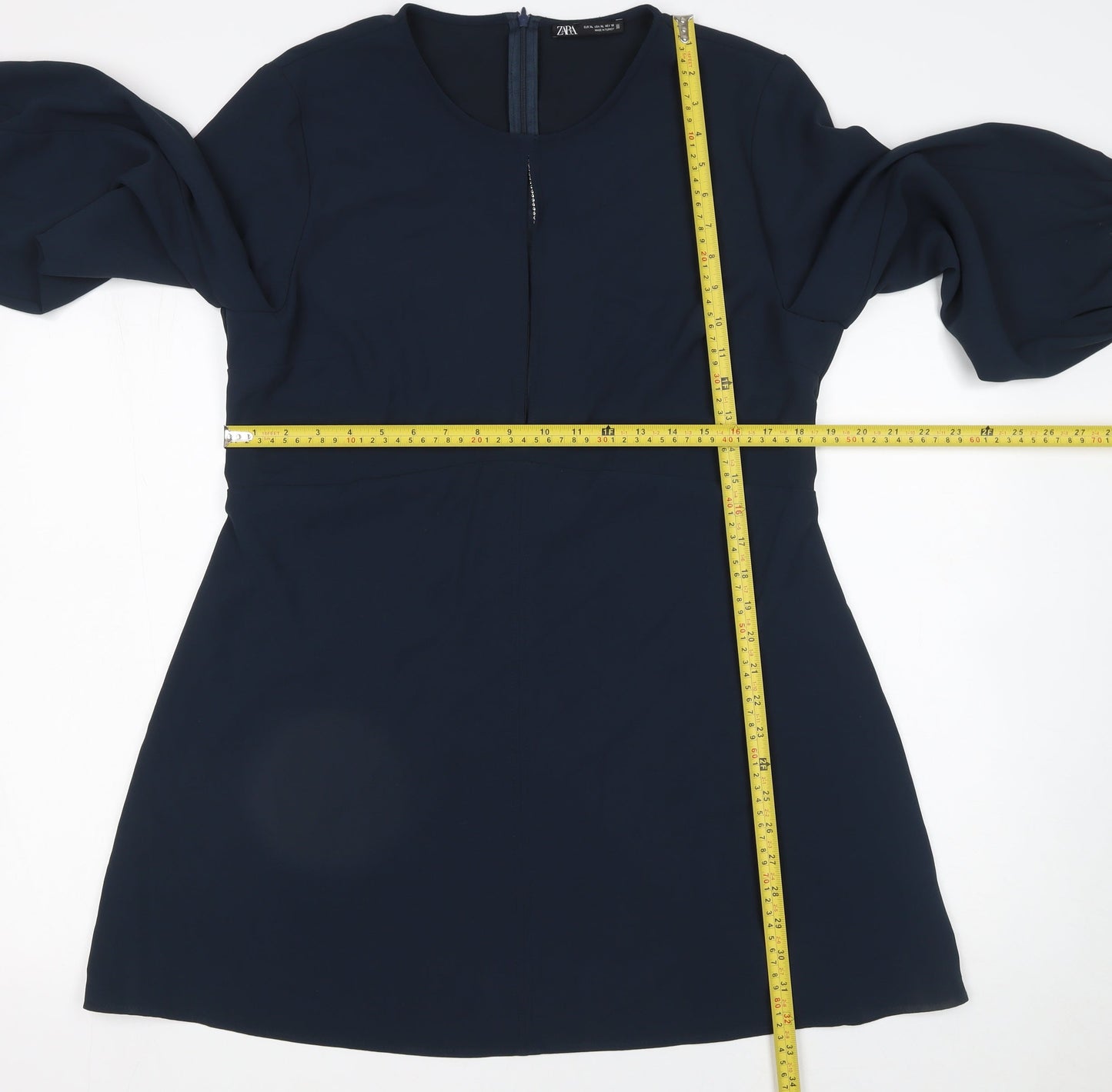 ZARA Women Blue XL Shift Dress Long Sleeve Workwear Style