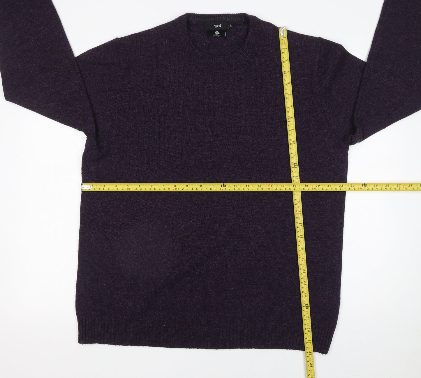Thomas Nash Men's Purple Wool Blend Crew Neck Jumper Size L