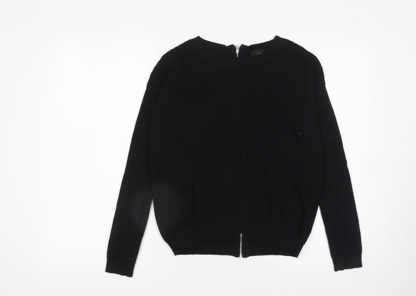 Next Women Black Beaded Zip Cardigan Size 6 Round Neck Knit