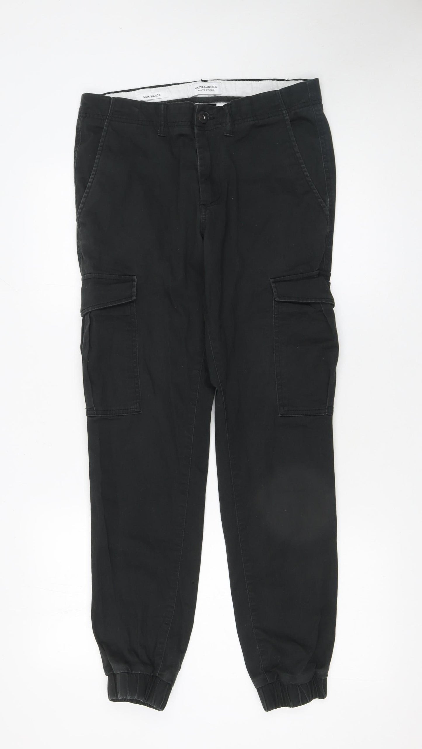 Jack & Jones Men's Black Slim Cargo Trousers 32W 34L Cotton Blend