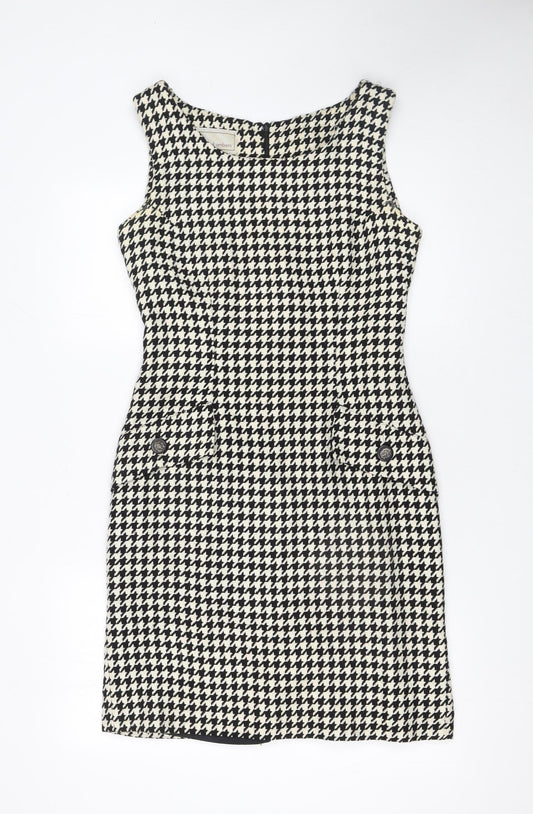 Michel Ambers Women's Black Houndstooth Wool Sleeveless Sheath Dress Size 10