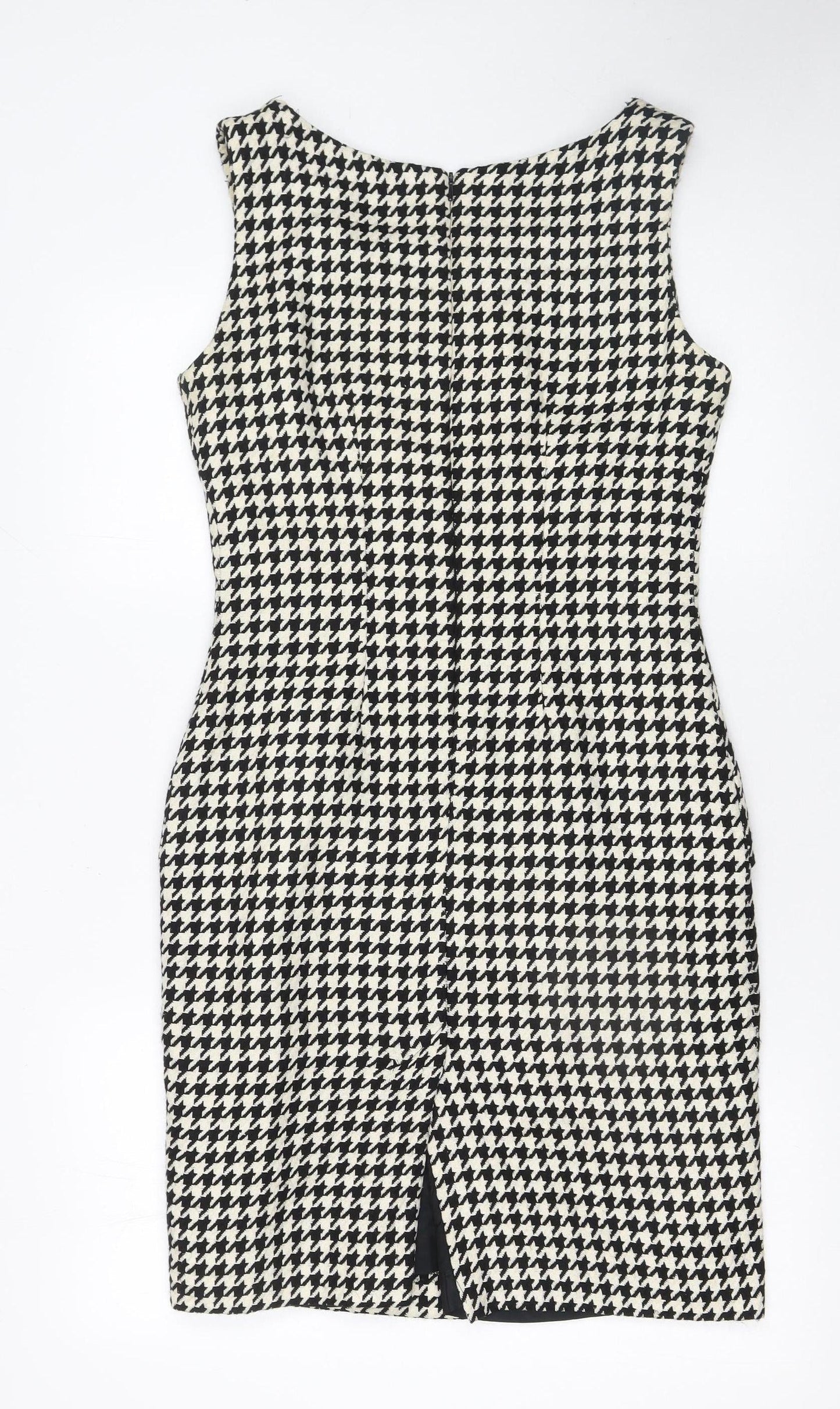 Michel Ambers Women's Black Houndstooth Wool Sleeveless Sheath Dress Size 10