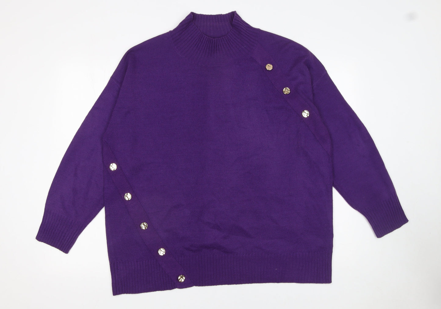 Next Women’s Purple Mock Neck Button Detail Jumper Size L