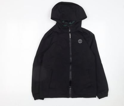 Additional front view of Threadboys boys’ black hooded rain coat jacket 11-12 years water resistant