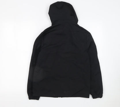 Close-up detail of Threadboys boys’ black hooded rain coat jacket 11-12 years water resistant