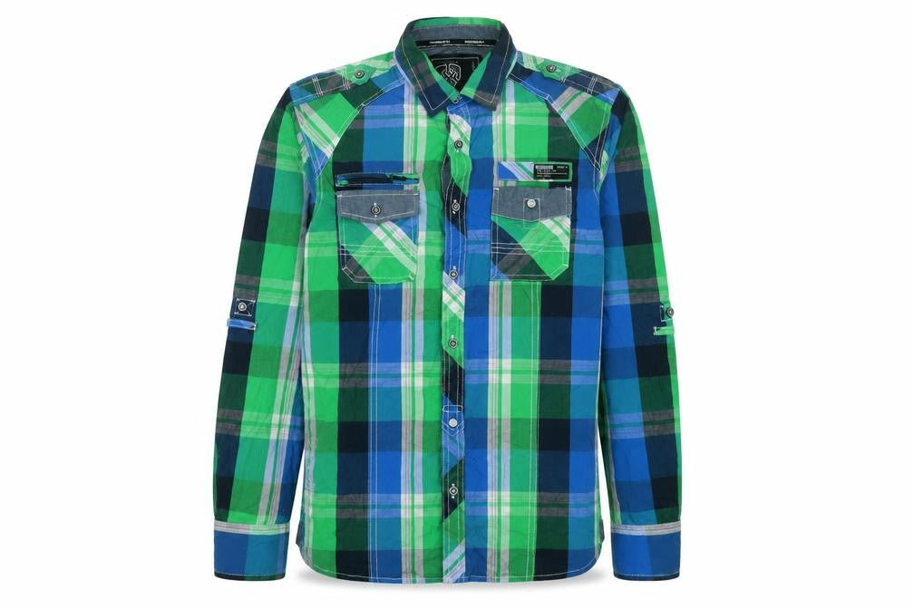 Dissident Men's Green Blue Check Button-Up Casual Shirt M