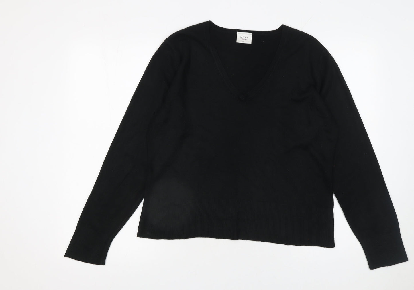 NEXT Petite Women's Black V-Neck Acrylic Jumper Size 16