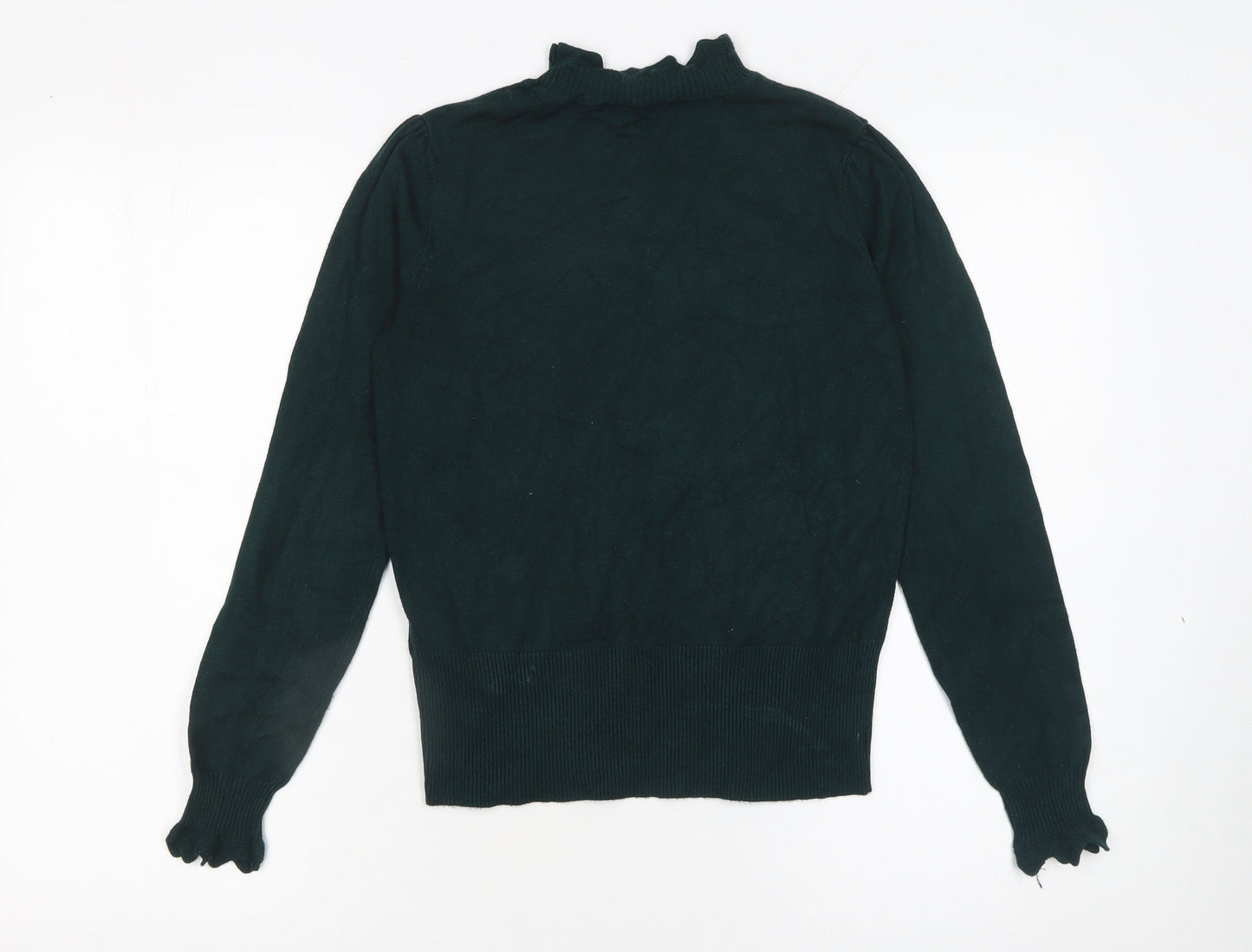 Oasis Women's Green High Neck Puff Sleeve Knit Jumper Size S
