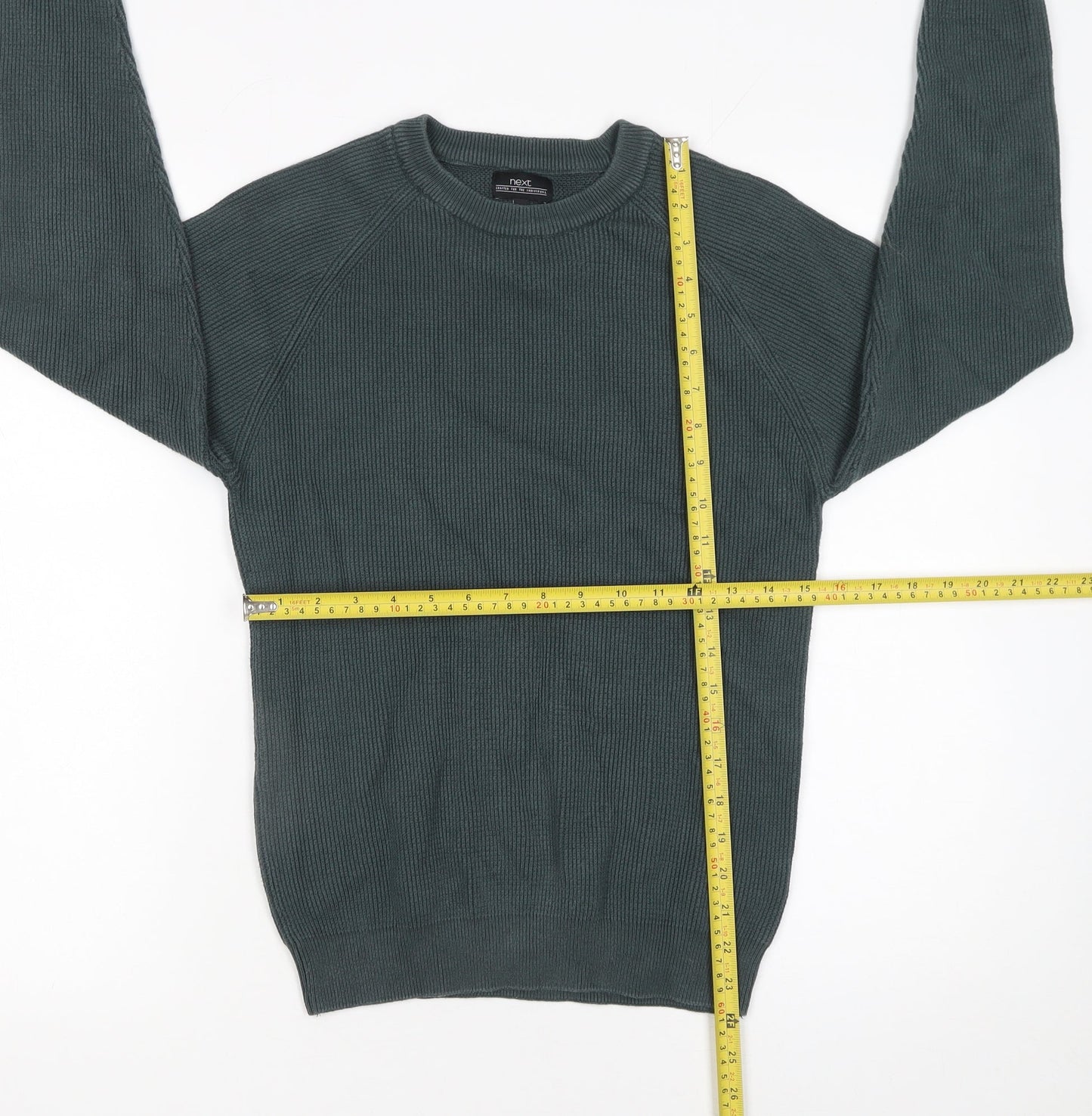 Next Men Green Cotton Knit Crew Neck Jumper Size S