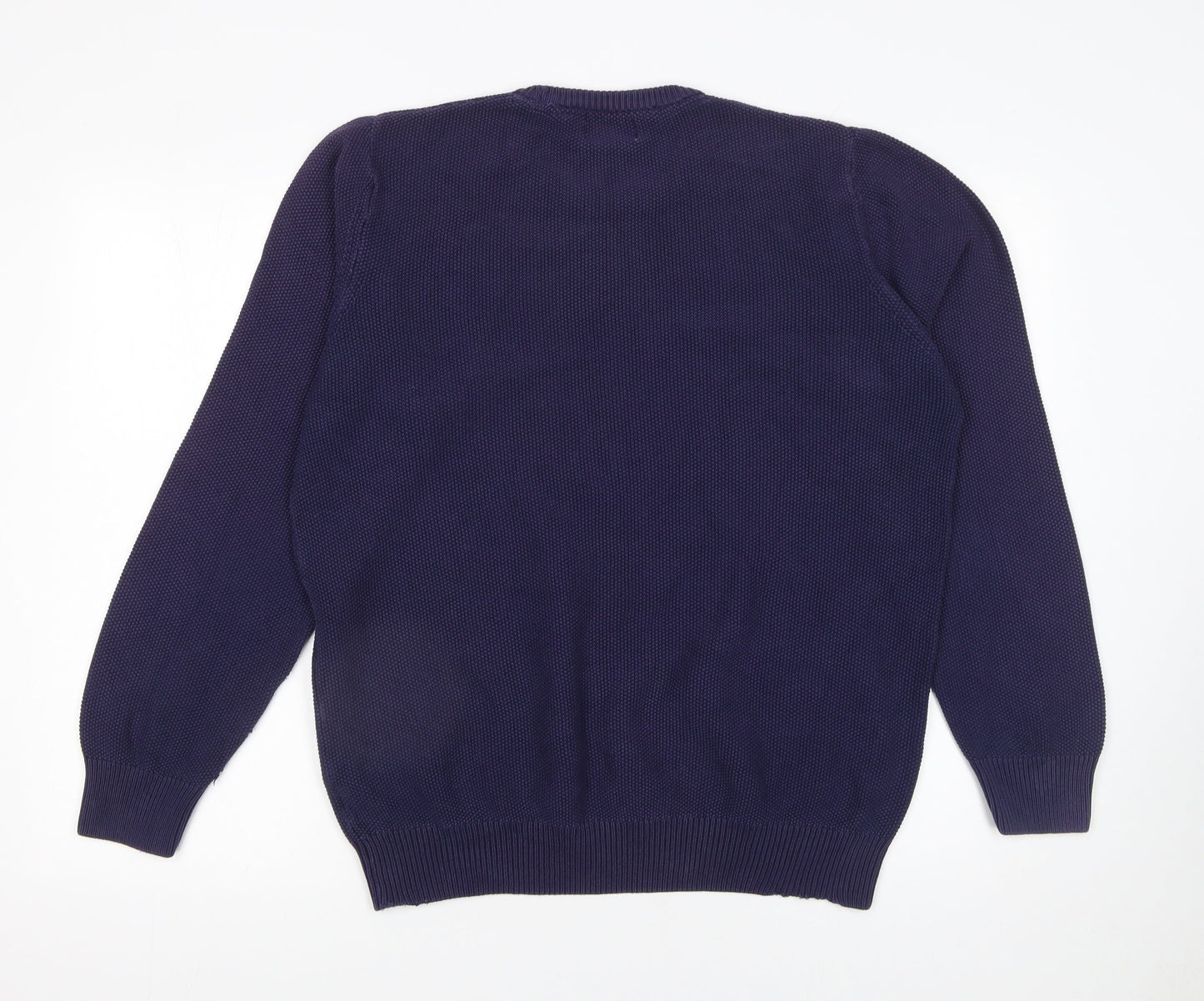 Marks and Spencer Men's Blue Cotton Crew Neck Jumper L Regular Fit