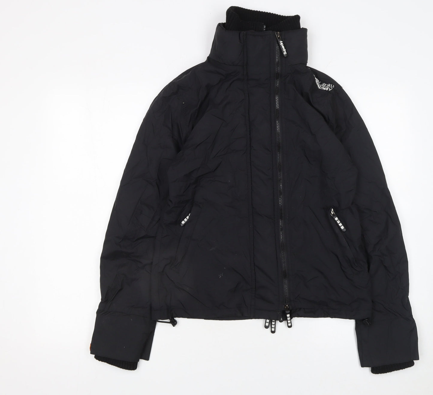 Superdry Women's Black Puffer Jacket L Lined Softshell Zip Up