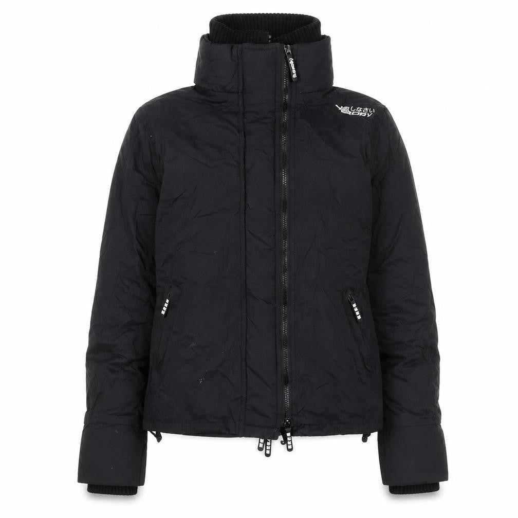 Superdry Women's Black Puffer Jacket L Lined Softshell Zip Up