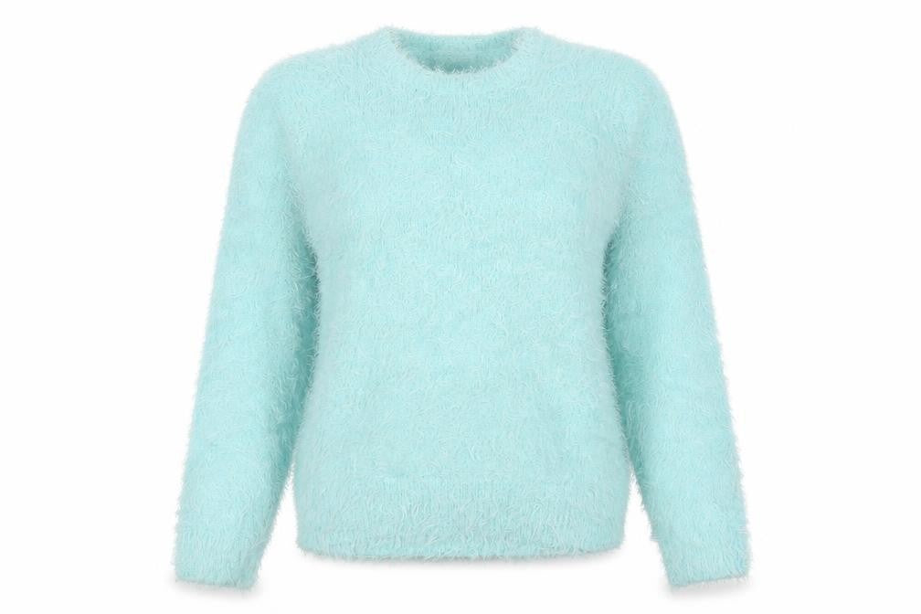 Topshop Women's Blue Fuzzy Knit Long Sleeve Pullover Jumper Size 8