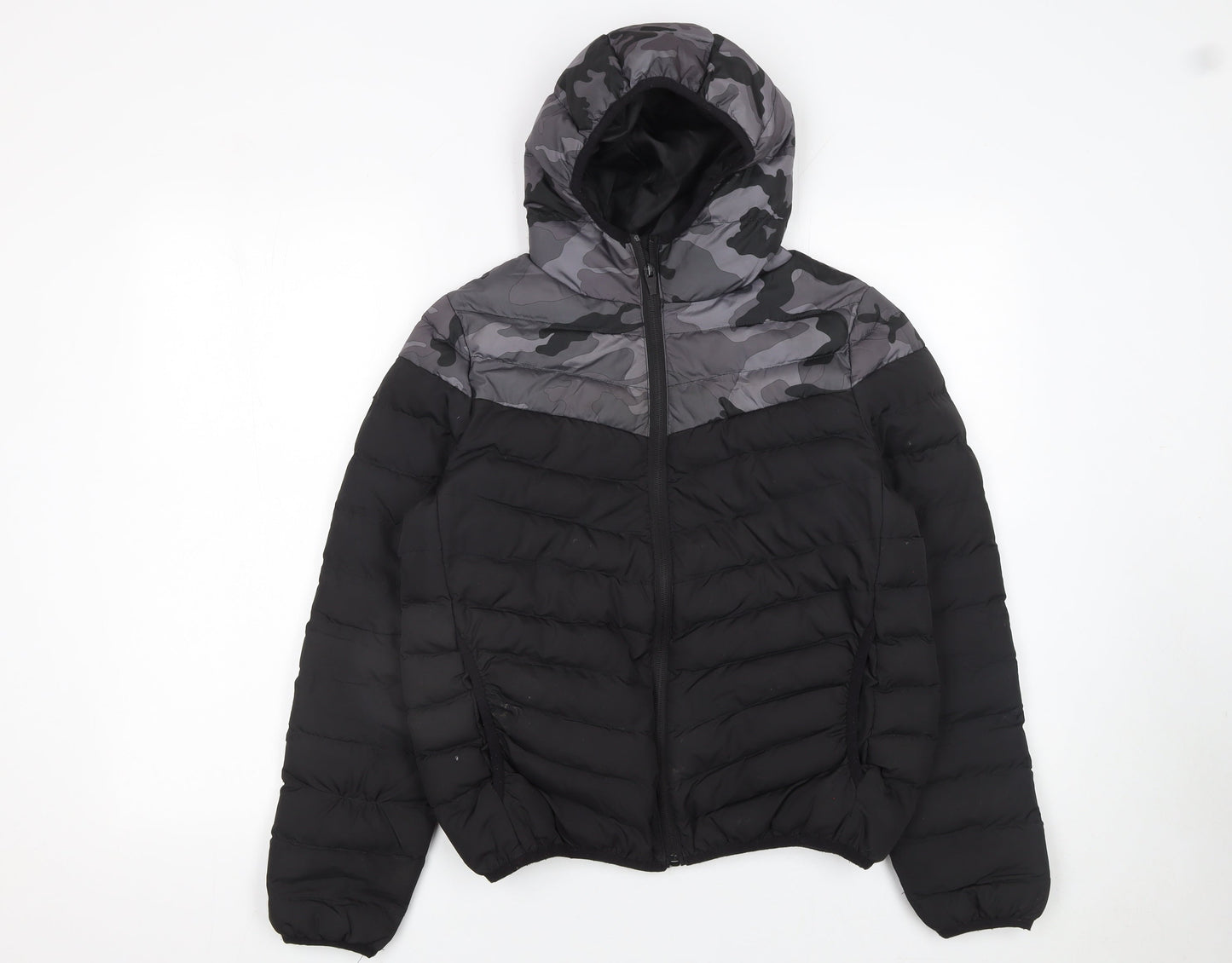 Kangaroo Poo Boys Black Camouflage Hooded Puffer Jacket 11-12 Years