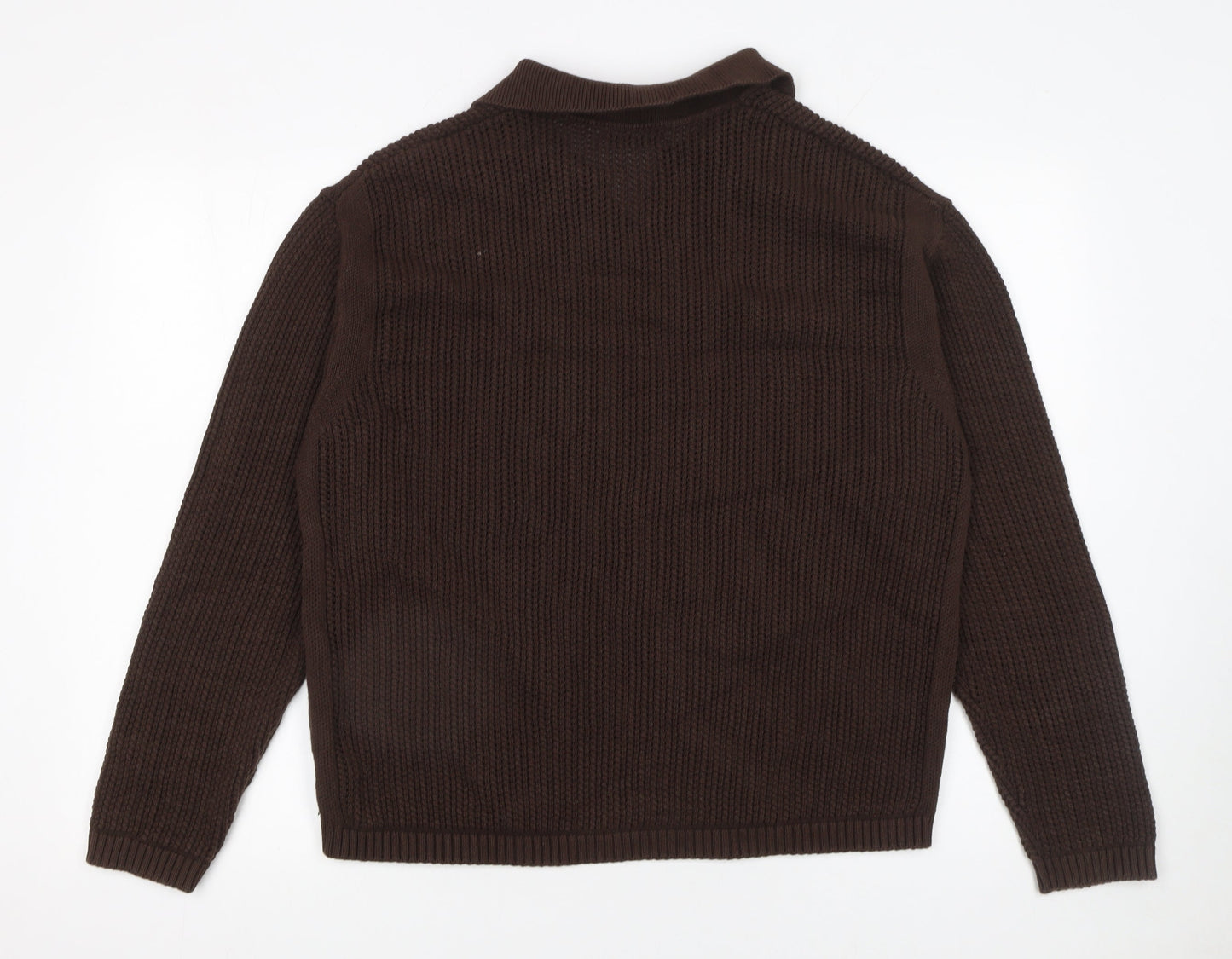 Zara Womens Brown Collared Cotton Chunky Knit Jumper XL