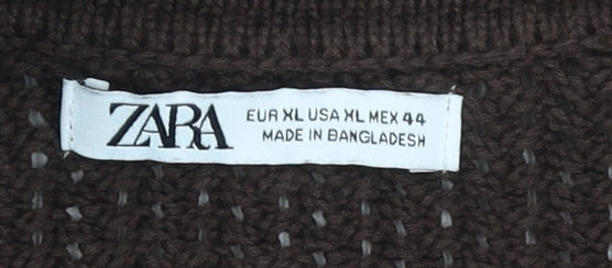 Zara Womens Brown Collared Cotton Chunky Knit Jumper XL