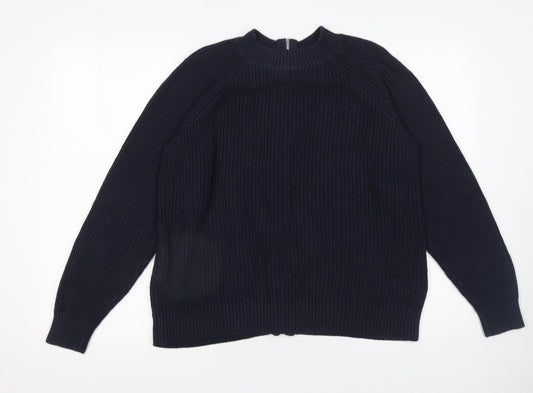 H&M Women's Blue Full Zip Chunky Knit Jumper Size 12