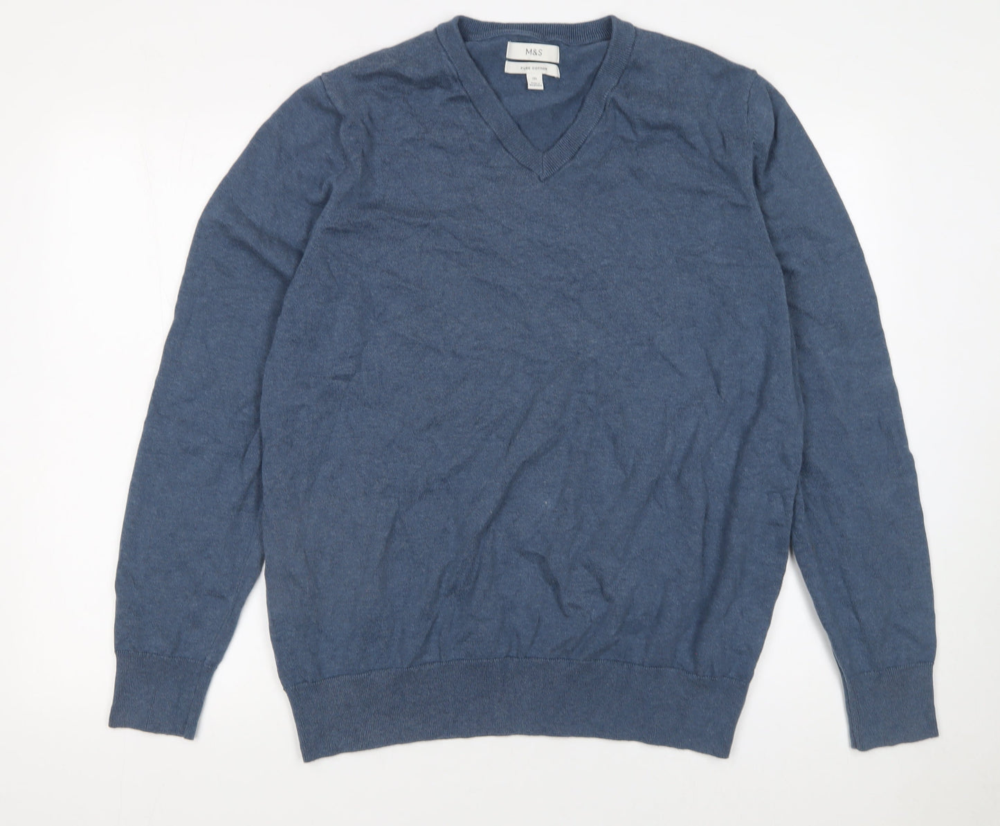 Marks and Spencer Men’s Blue 2XL Cotton V-Neck Jumper