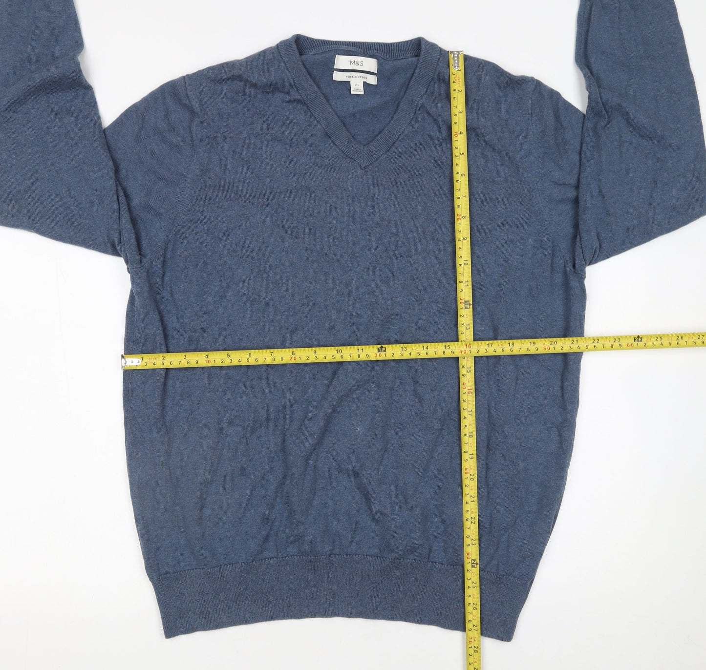 Marks and Spencer Men’s Blue 2XL Cotton V-Neck Jumper