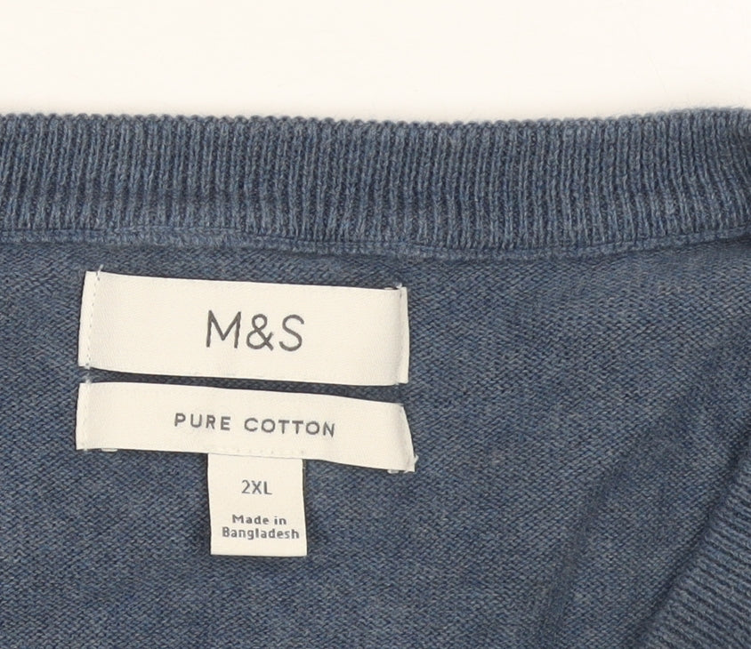 Marks and Spencer Men’s Blue 2XL Cotton V-Neck Jumper