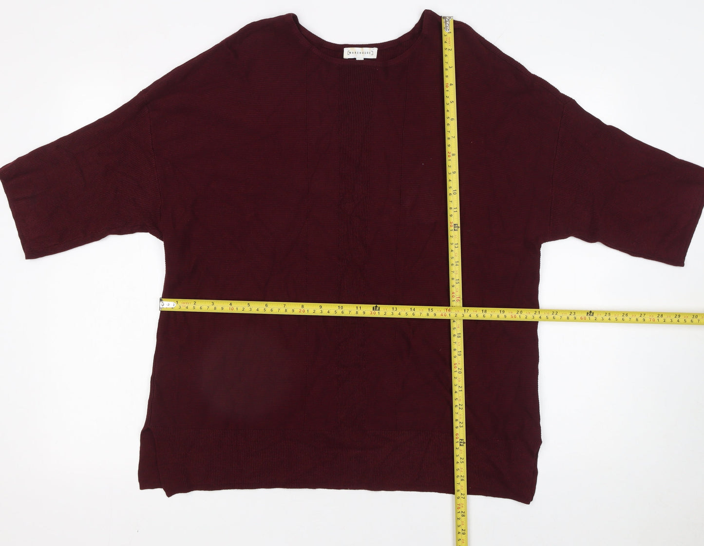 Warehouse Women’s Red Relaxed Knit 3/4 Sleeve Pullover Jumper UK 12