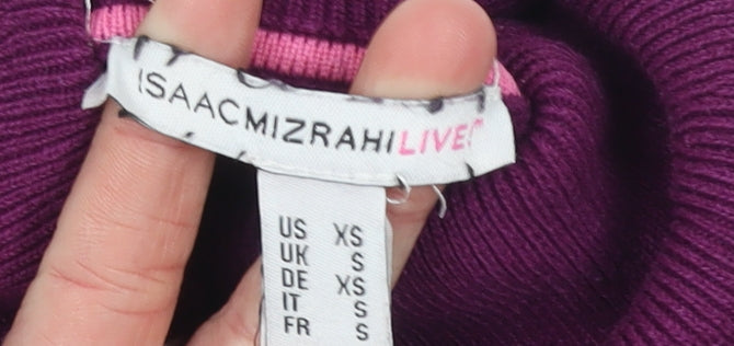 Isaac Mizrahi Live Women Purple XS Roll Neck Cotton Blend Jumper