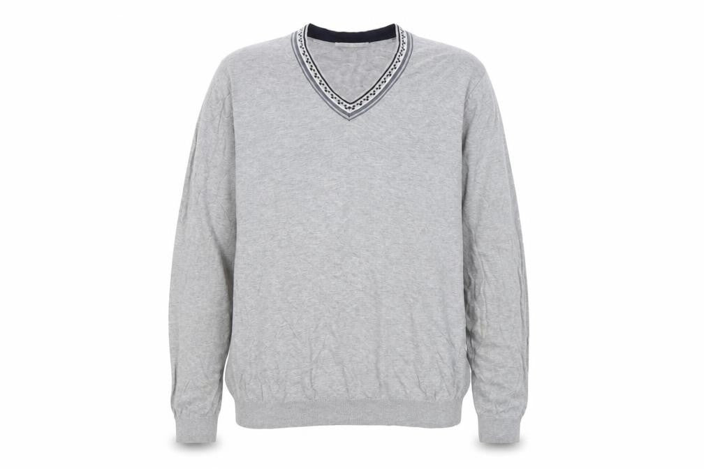 Nigel Hall Men Grey Cotton V-Neck Pullover Jumper M