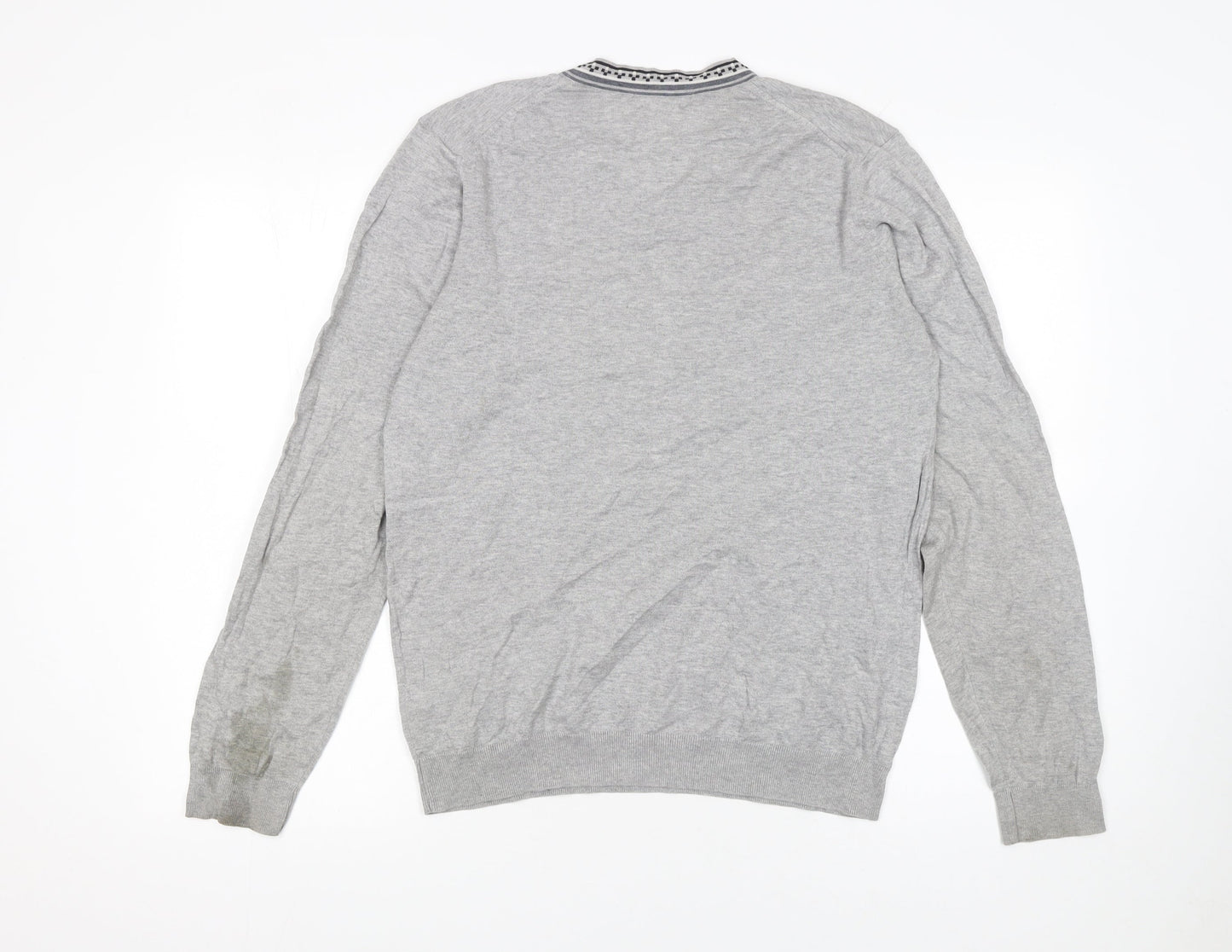 Nigel Hall Men Grey Cotton V-Neck Pullover Jumper M