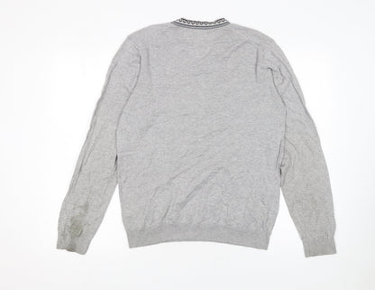 Nigel Hall Men Grey Cotton V-Neck Pullover Jumper M