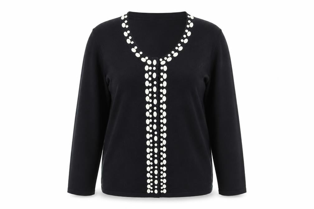 Country Casuals Petite Womens Black Embellished Knit Cardigan Size M