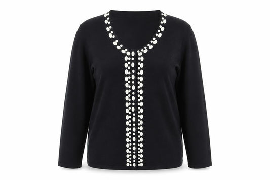 Country Casuals Petite Womens Black Embellished Knit Cardigan Size M