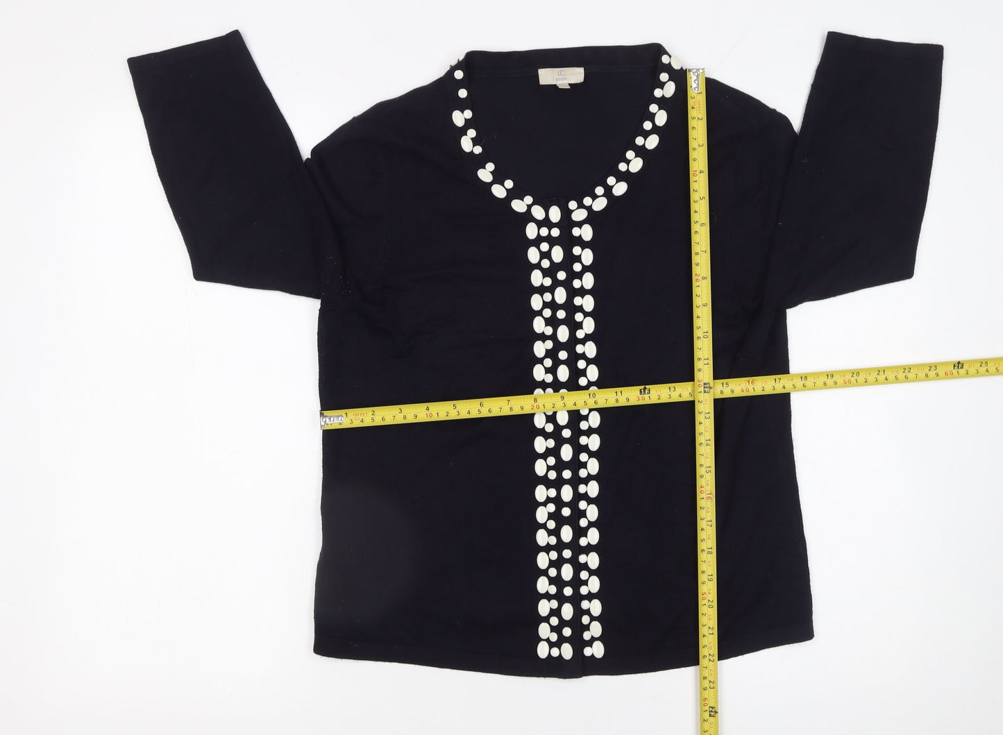 CC Petite Womens Black Embellished Knit Cardigan Size M