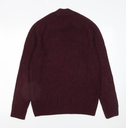 Marks & Spencer Men's Red Wool Blend Rib Knit Jumper Size S