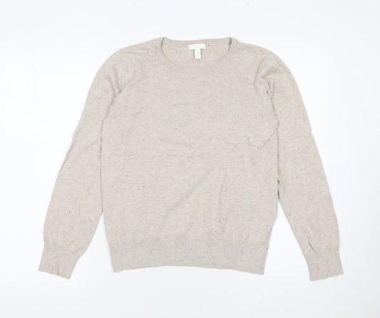 H&M Women Beige Lightweight Crew Neck Pullover Jumper Size S