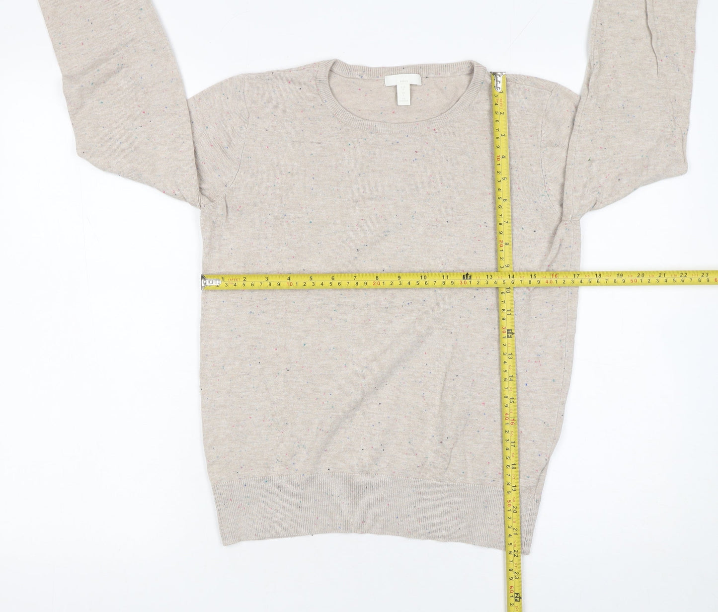 H&M Women Beige Lightweight Crew Neck Pullover Jumper Size S