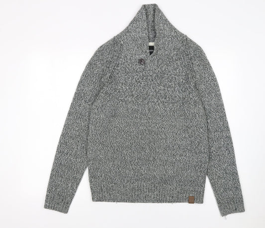 Burton Menswear London Men's Grey Chunky-Knit Shawl Neck Jumper S
