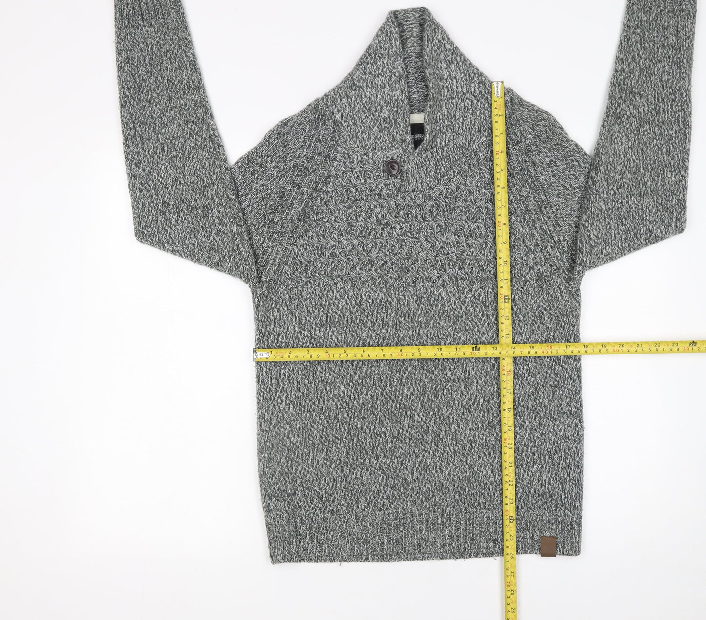 Burton Menswear London Men's Grey Chunky-Knit Shawl Neck Jumper S